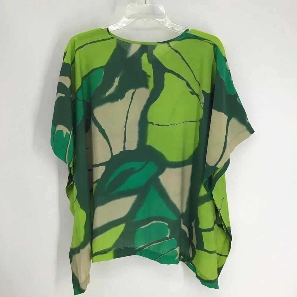 I C By Connie Tunic Blouse Green Mother of Pearl Buttons Flowy Size Small - Picture 2 of 8